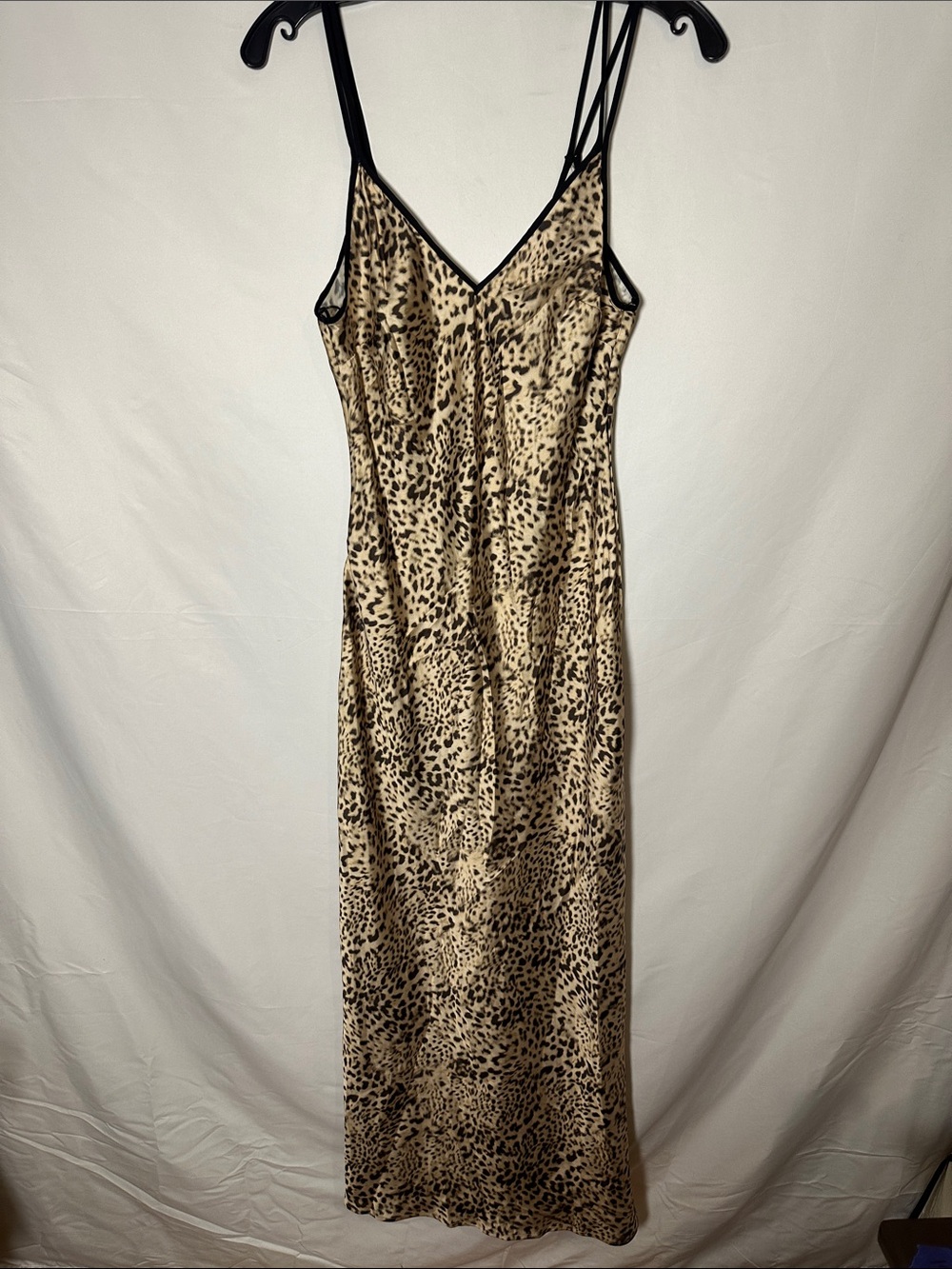 Zara Leopard-Print Satin Maxi Slip Dress in Beige and Black